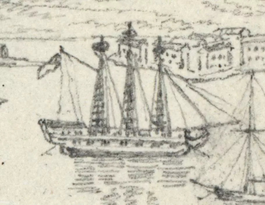 Cork Harbour Spike Island - Ireland c1823 - Pencil Drawing - Early 19th Century