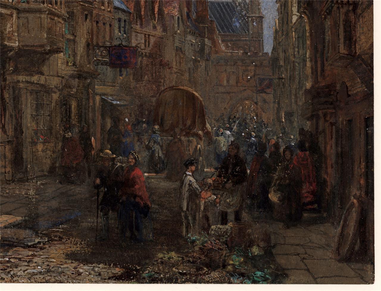 Louise Rayner (1832-1924) - Watercolour Painting - High Street Salisbury - Cathedral