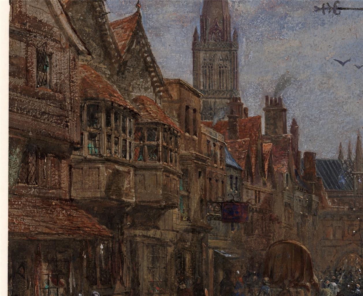 Louise Rayner (1832-1924) - Watercolour Painting - High Street Salisbury - Cathedral