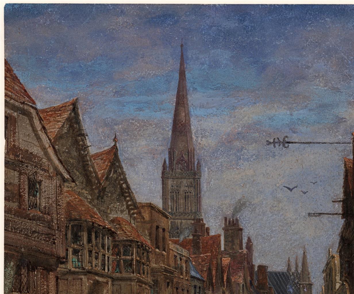 Louise Rayner (1832-1924) - Watercolour Painting - High Street Salisbury - Cathedral