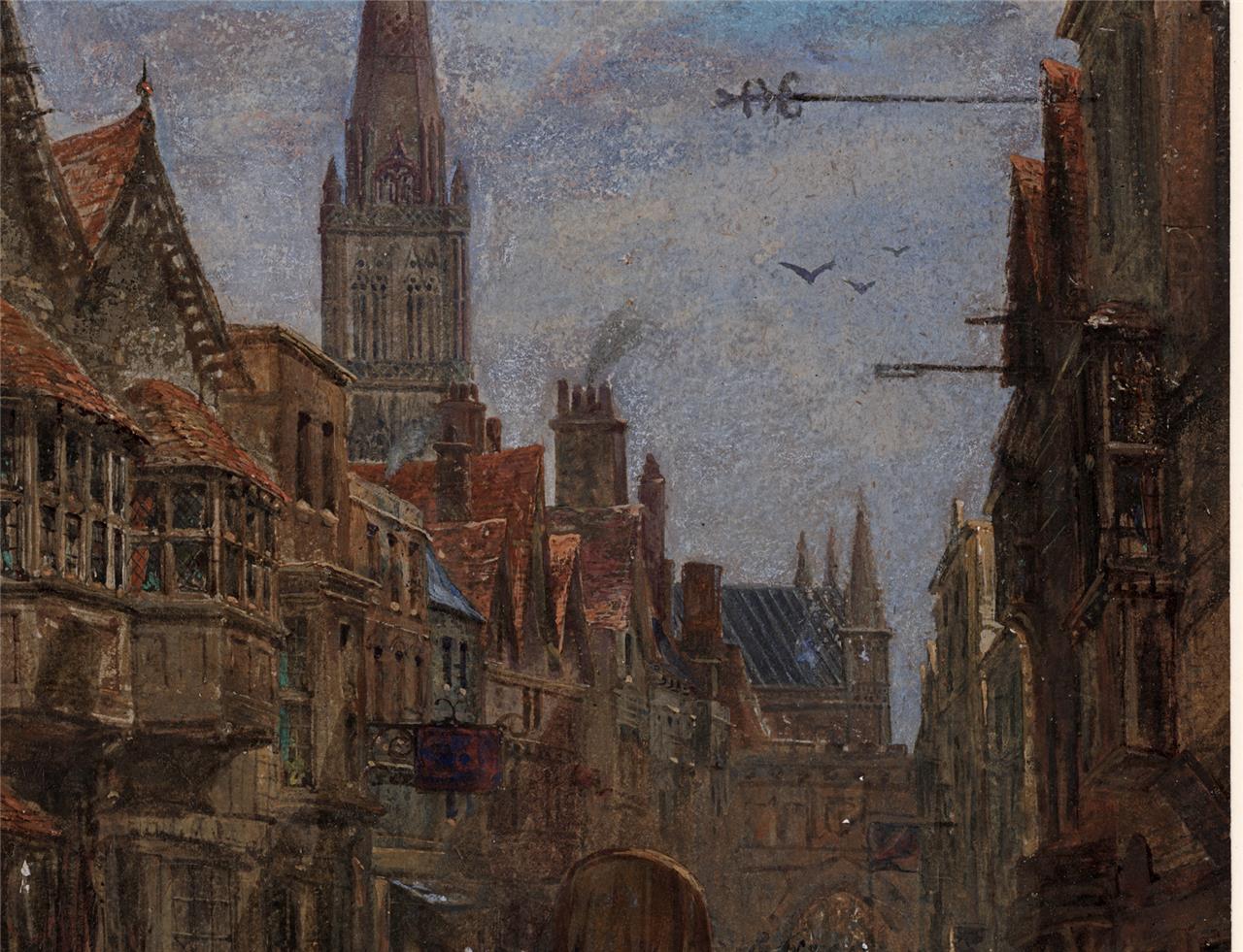 Louise Rayner (1832-1924) - Watercolour Painting - High Street Salisbury - Cathedral