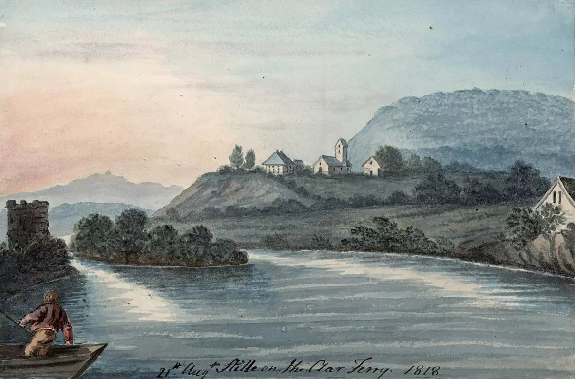 Elizabeth Campbell (1783-1861) Watercolour Painting - Clar Ferry Switzerland 1818