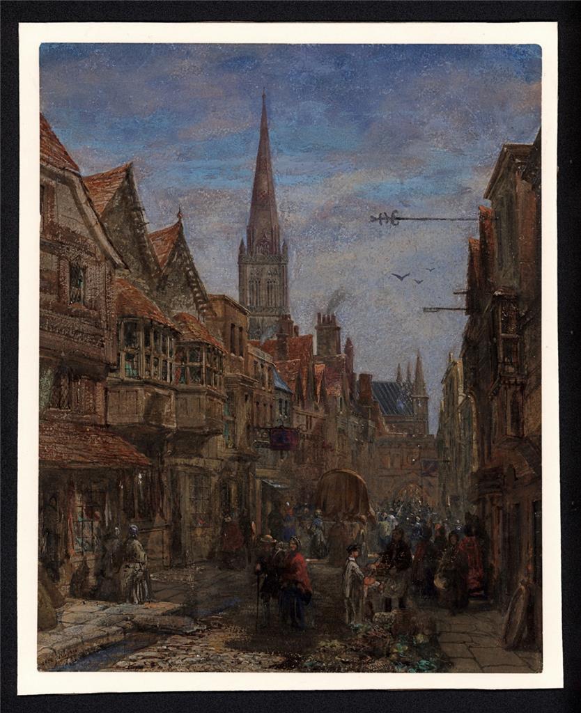 Louise Rayner (1832-1924) - Watercolour Painting - High Street Salisbury - Cathedral