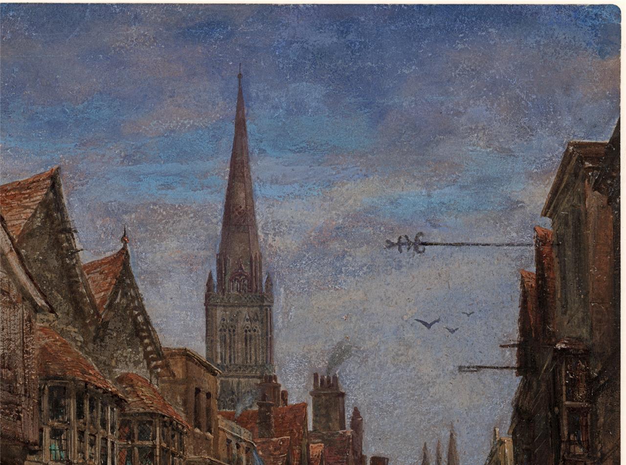 Louise Rayner (1832-1924) - Watercolour Painting - High Street Salisbury - Cathedral