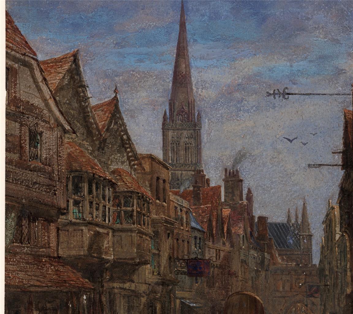 Louise Rayner (1832-1924) - Watercolour Painting - High Street Salisbury - Cathedral
