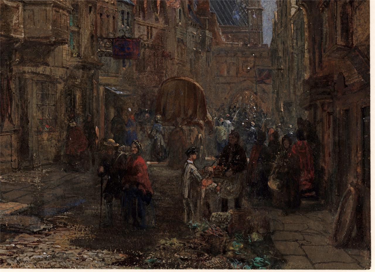 Louise Rayner (1832-1924) - Watercolour Painting - High Street Salisbury - Cathedral