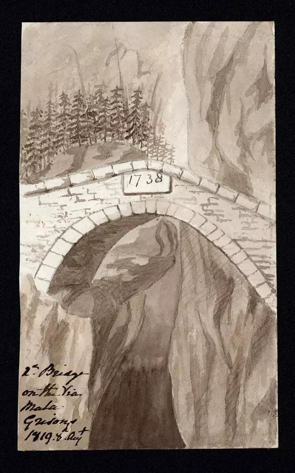 Elizabeth Campbell (1783-1861) Watercolour Painting - Bridge At Via Mala - Viamala Pass, Grisons Switzerland 1819
