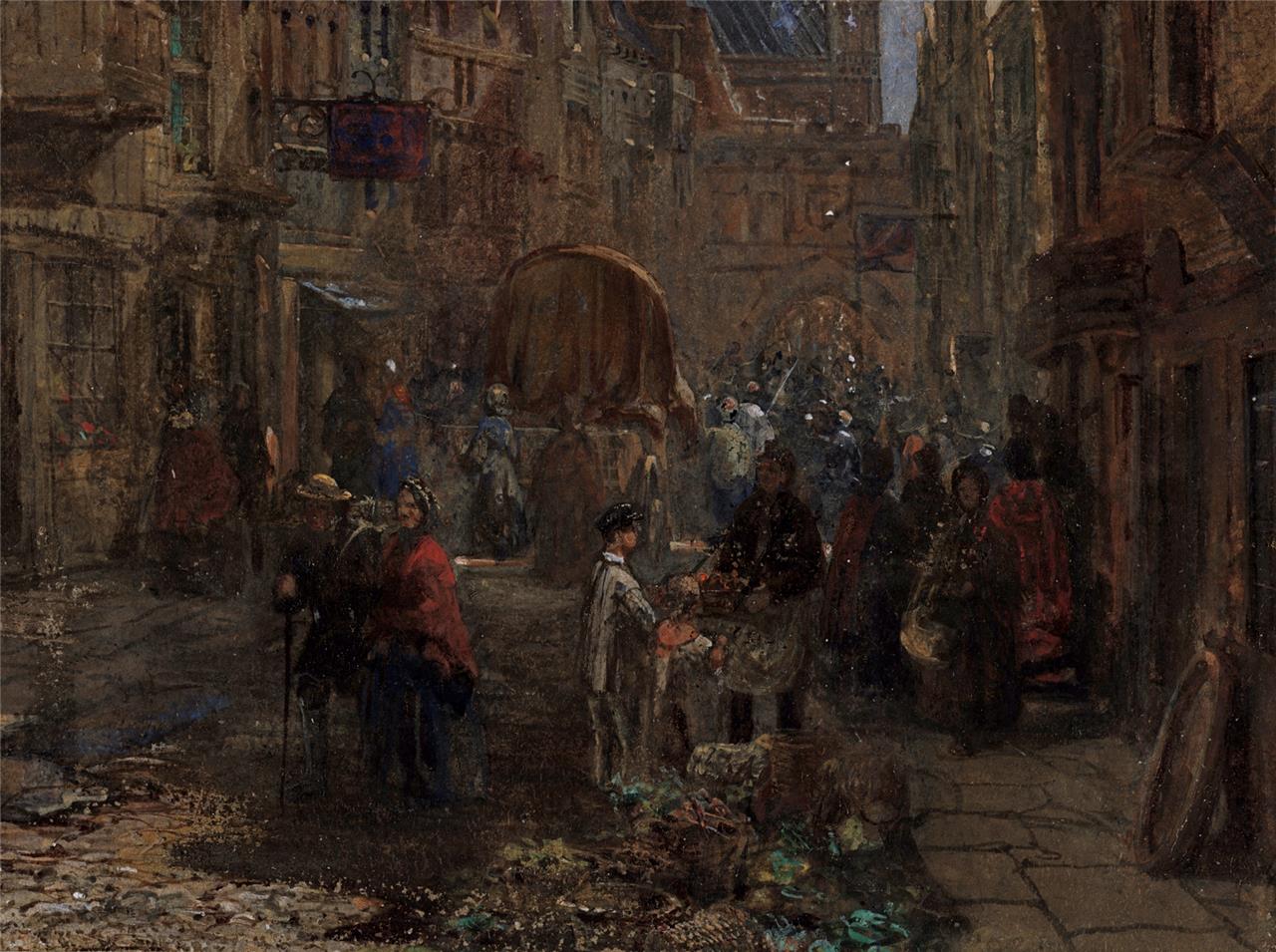 Louise Rayner (1832-1924) - Watercolour Painting - High Street Salisbury - Cathedral