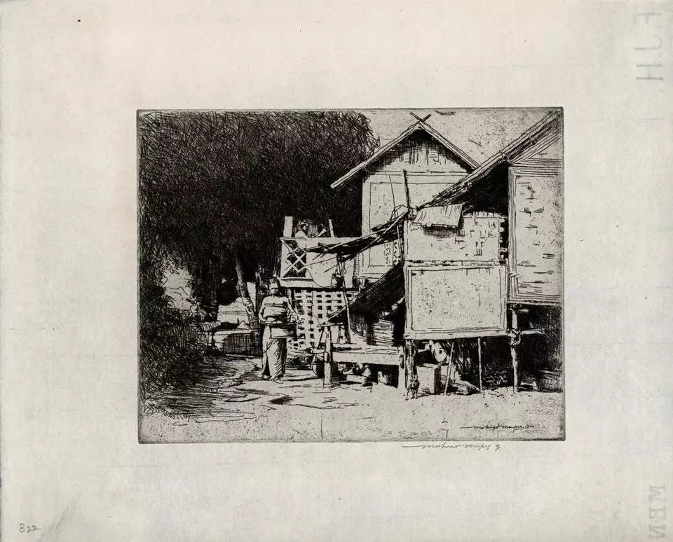 Mortimer Luddington Menpes - Pencil Signed Etching - Burmese Village - Burma - 1914