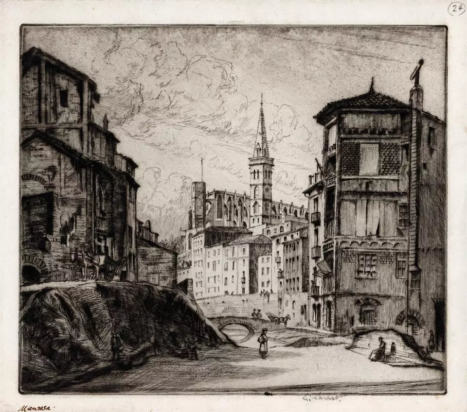 Douglas Ian Smart (1879-1970) Signed Etching - Manresa Spain - 20th Century