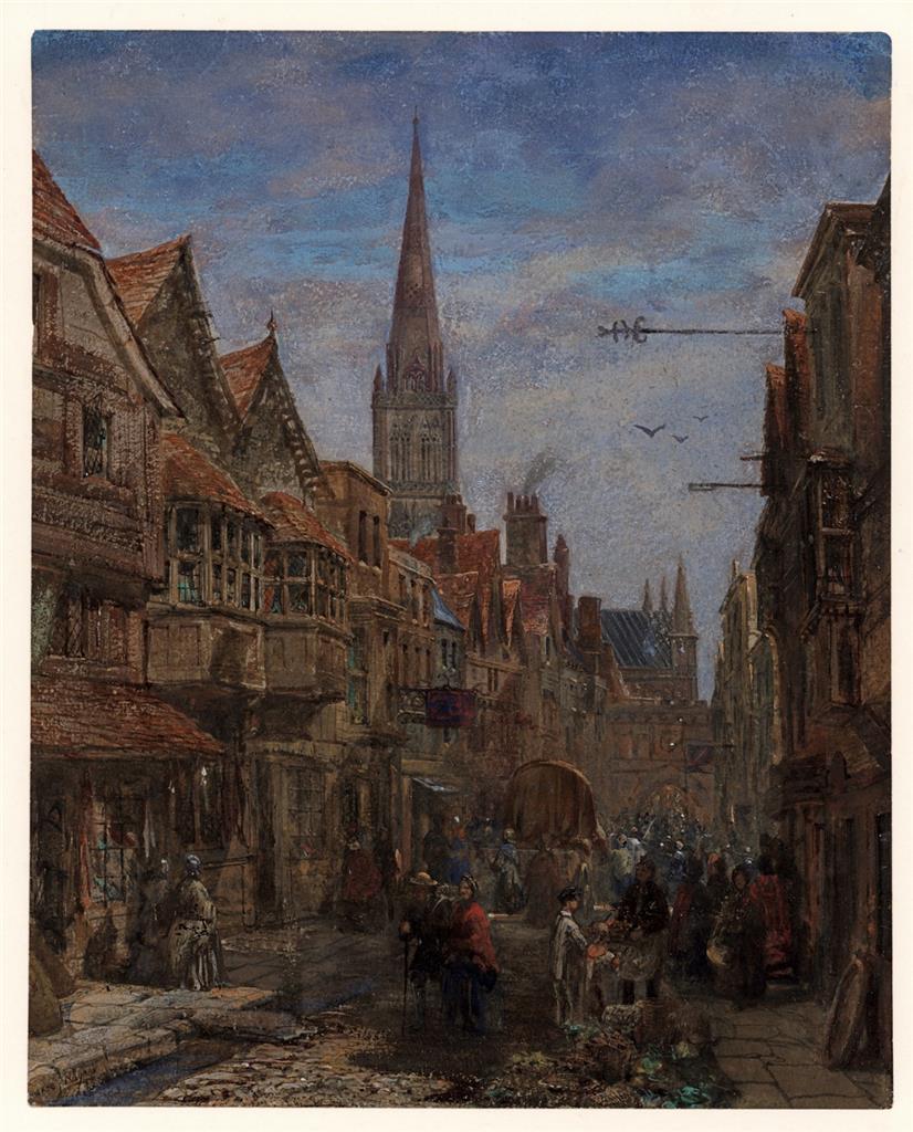 Louise Rayner (1832-1924) - Watercolour Painting - High Street Salisbury - Cathedral