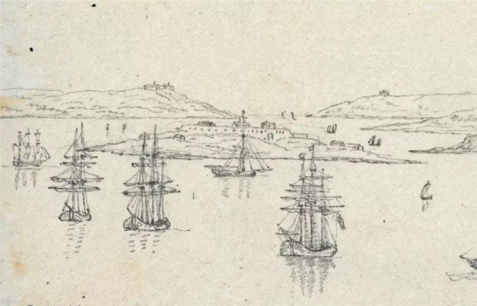 Cork Harbour Spike Island - Ireland c1823 - Pencil Drawing - Early 19th Century