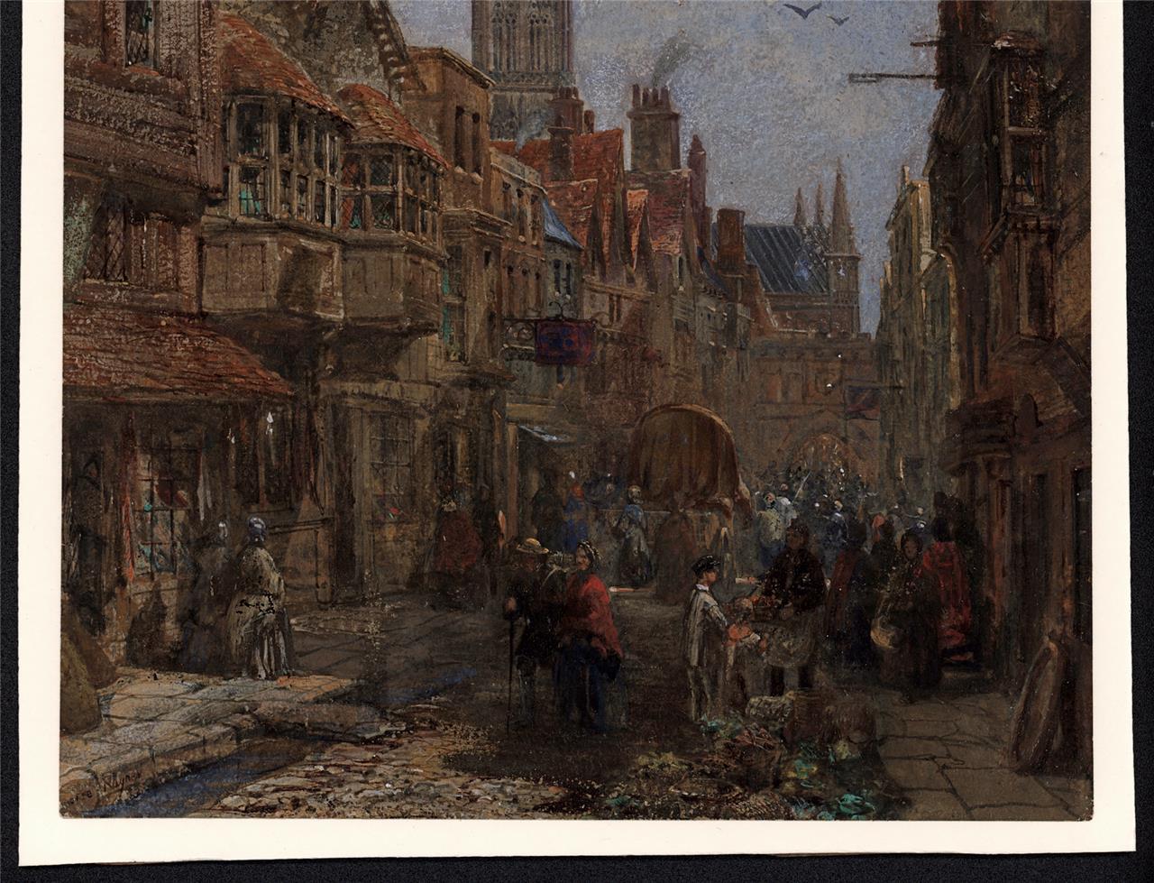 Louise Rayner (1832-1924) - Watercolour Painting - High Street Salisbury - Cathedral