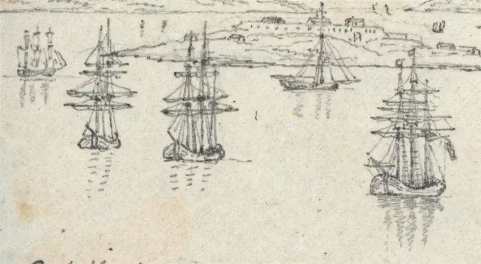 Cork Harbour Spike Island - Ireland c1823 - Pencil Drawing - Early 19th Century