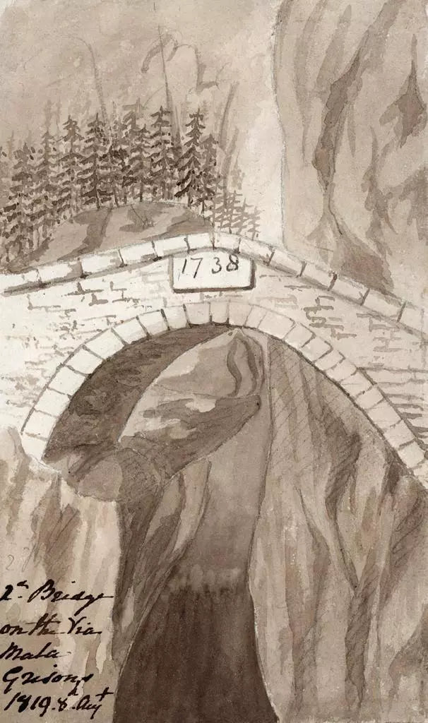 Elizabeth Campbell (1783-1861) Watercolour Painting - Bridge At Via Mala - Viamala Pass, Grisons Switzerland 1819
