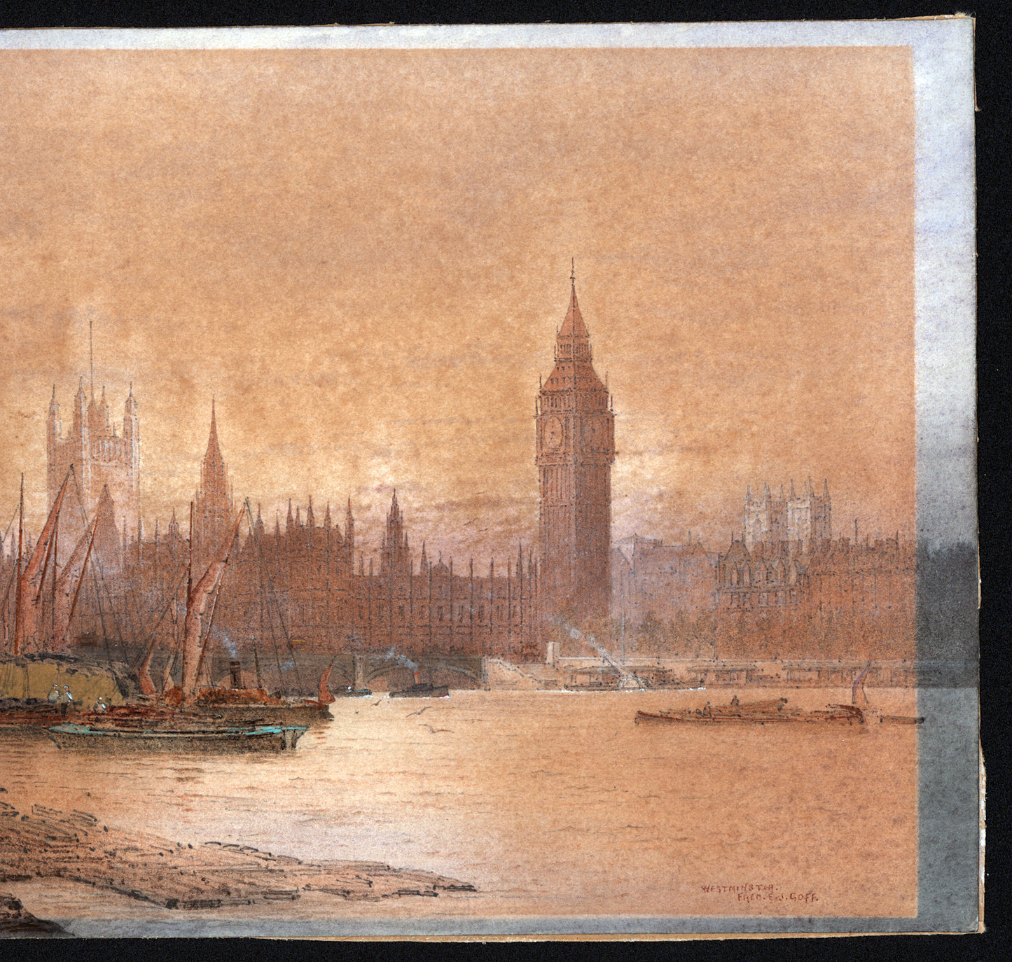 Frederick Edward Joseph Goff (1855-1931) Watercolour Painting - Westminster London - River Thames