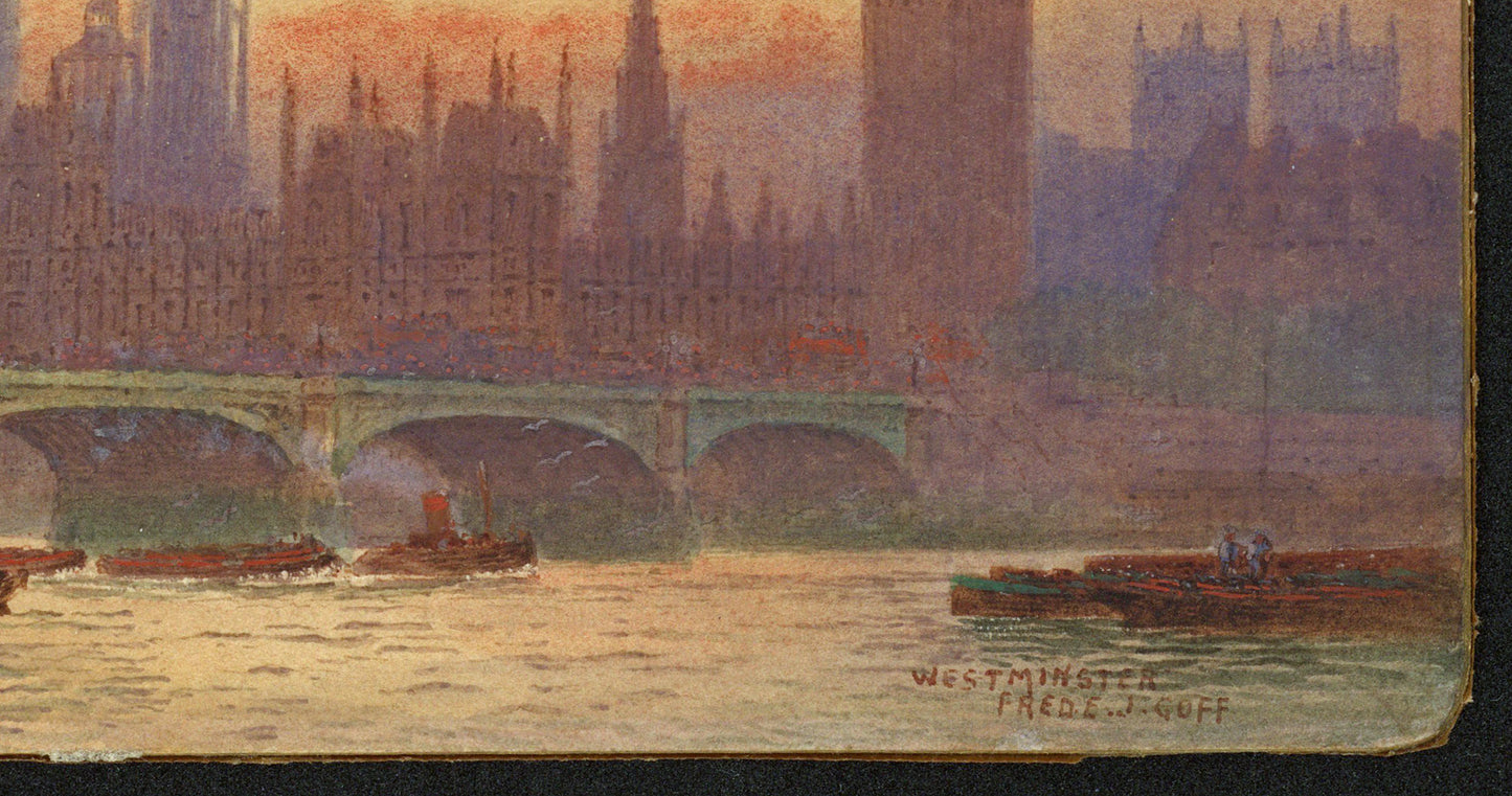 Frederick Edward Joseph Goff (1855-1931) Watercolour Painting - Westminster, London - River Thames