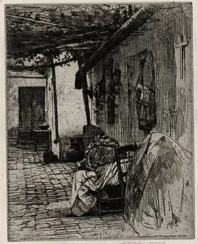 Mortimer Luddington Menpes - Pencil Signed Etching - A Courtyard, Seville - Spain 1914