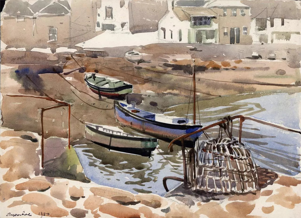 Arthur Royce Bradbury (1892-1977) Watercolour Painting - Mousehole Cornwall 1950