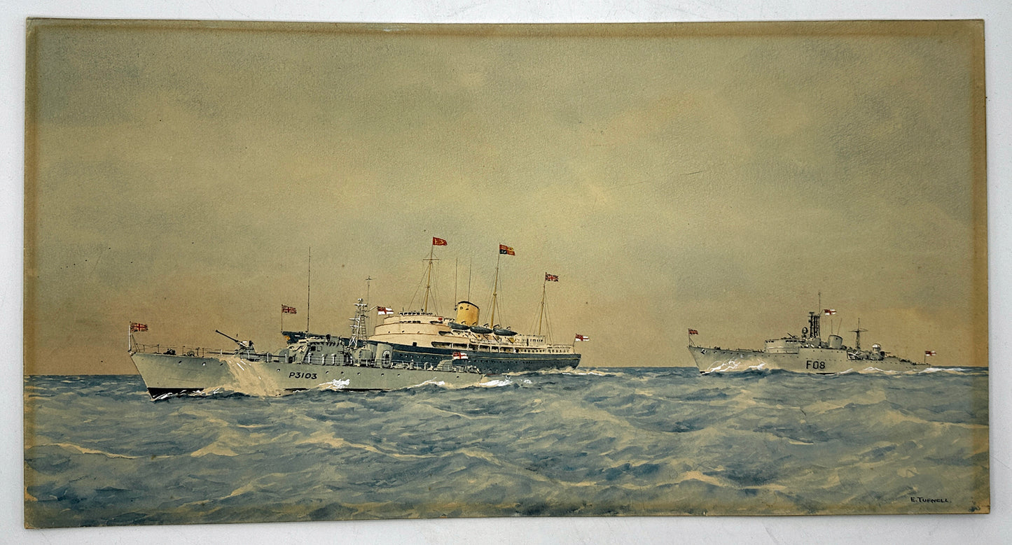 Eric Erskine Campbell Tufnell (1888-1978) Watercolour Painting - The Royal Yacht Britannia, HMS Axford, HMS Urania