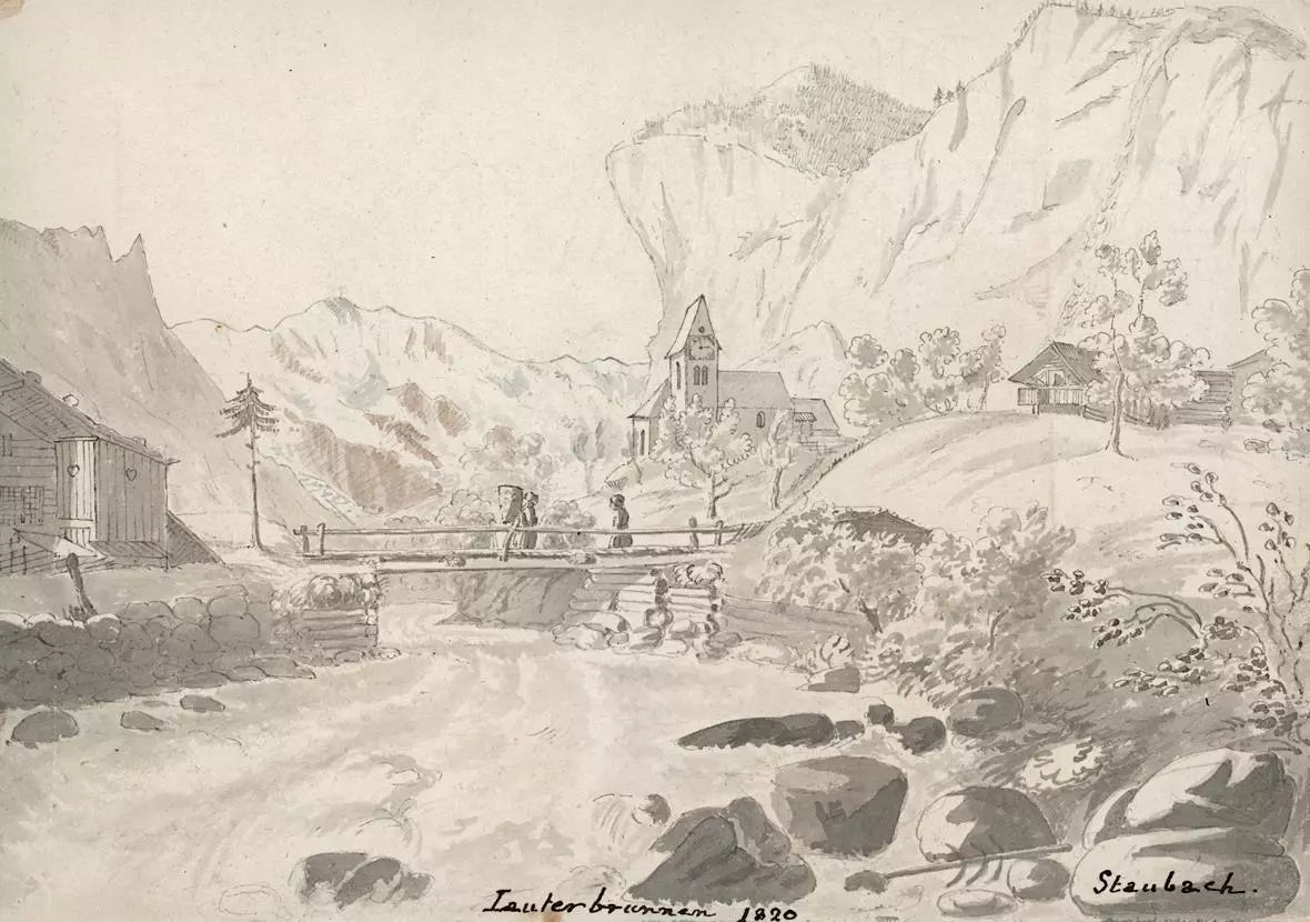 Elizabeth Campbell (1783-1861) Watercolour Painting - Lauterbrunnen Switzerland 1820