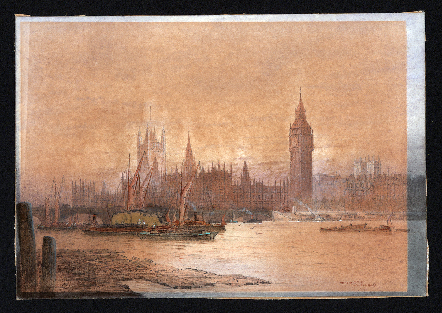 Frederick Edward Joseph Goff (1855-1931) Watercolour Painting - Westminster London - River Thames