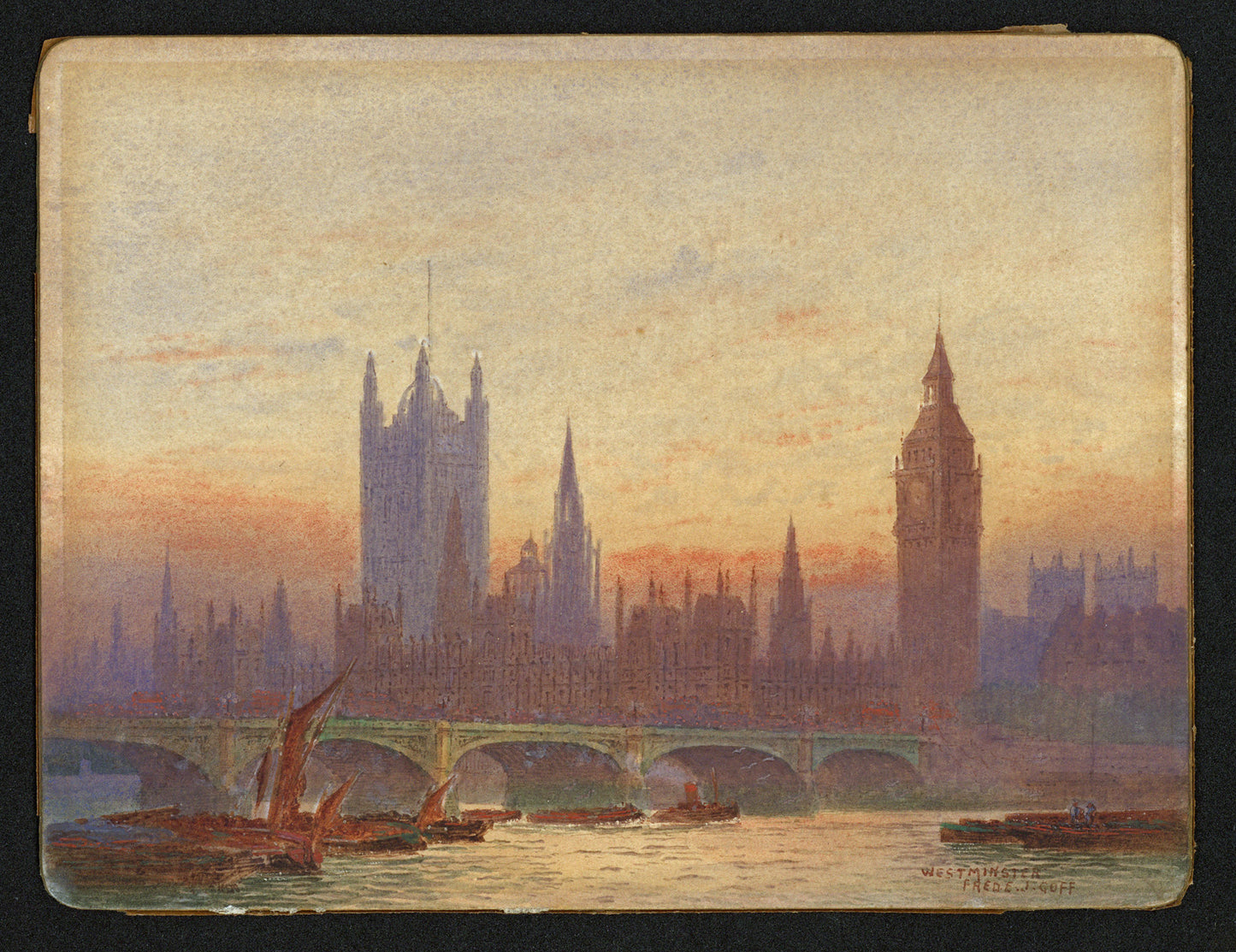 Frederick Edward Joseph Goff (1855-1931) Watercolour Painting - Westminster, London - River Thames