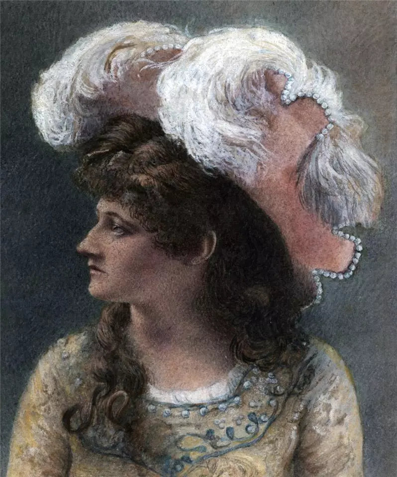 Portrait Of A Lady Wearing A Hat - Small Watercolour Painting - 19th Century
