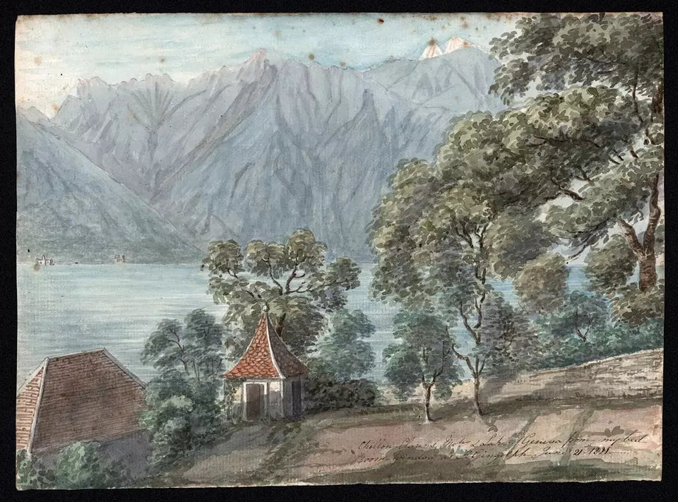 Elizabeth Campbell (1783-1861) Watercolour Painting - Chillon Castle From Saint-Gingolph Switzerland 1821