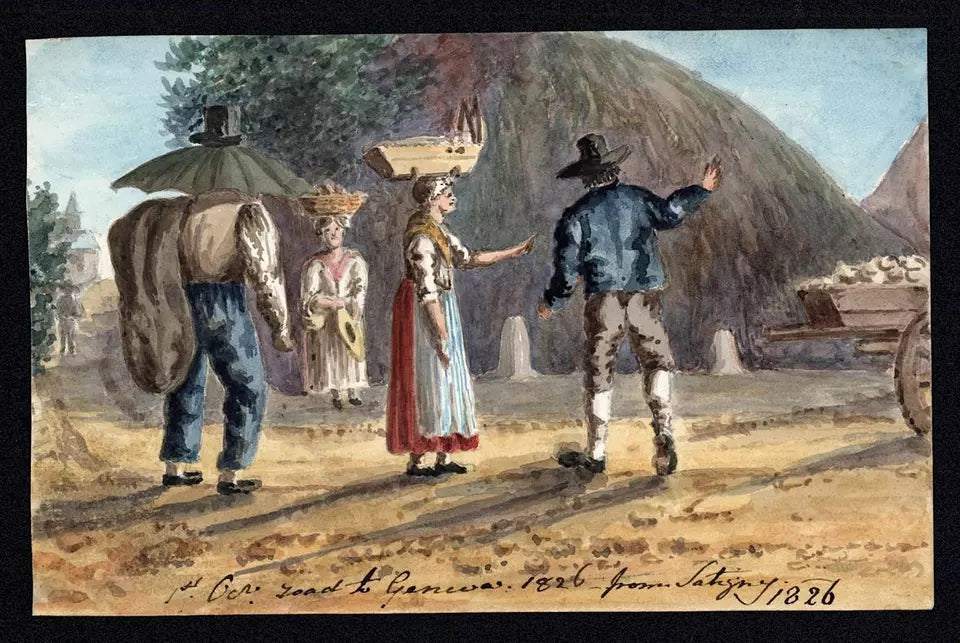Elizabeth Campbell (1783-1861) Watercolour Painting - Road to Geneva from Satigny, Switzerland 1826