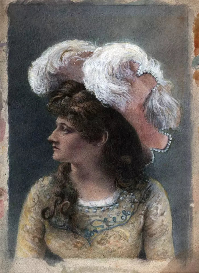 Portrait Of A Lady Wearing A Hat - Small Watercolour Painting - 19th Century