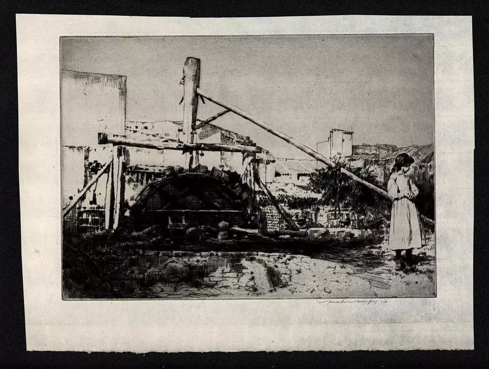 Mortimer Luddington Menpes - Pencil Signed Etching - Girl In Continental Landscape
