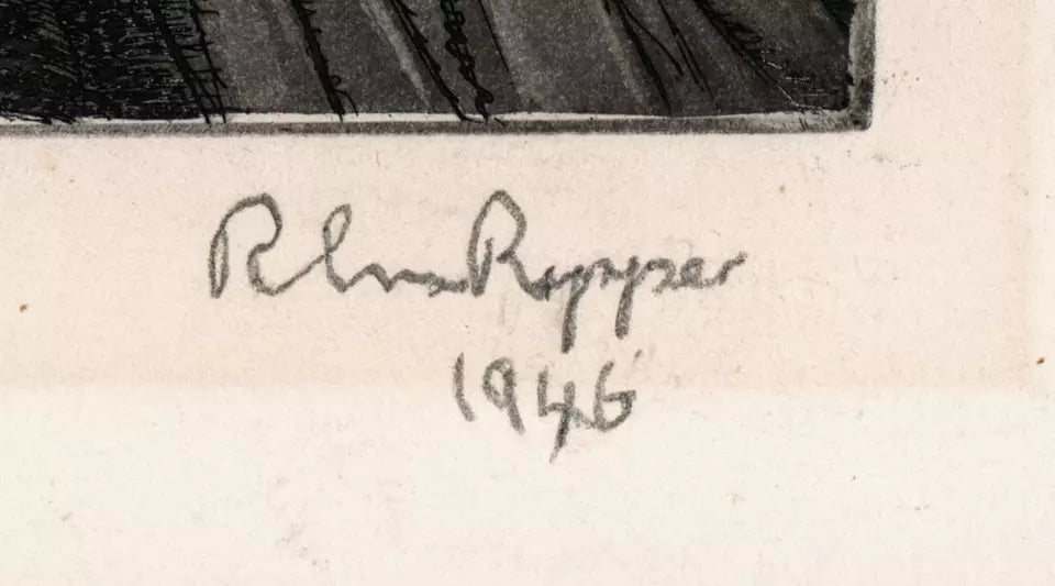 Rudolph Carl Von Ripper (1905-1960) Pencil Signed Etching World War 2 Scene 1946 - WW2