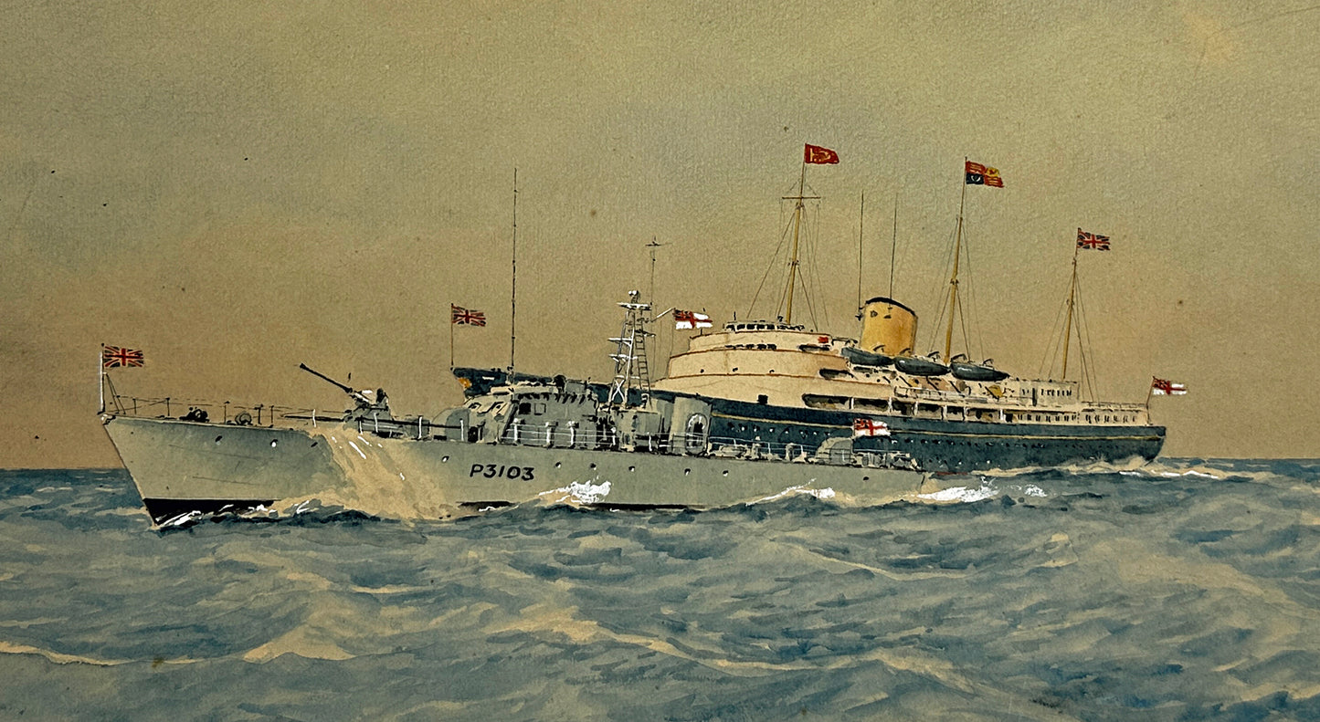 Eric Erskine Campbell Tufnell (1888-1978) Watercolour Painting - The Royal Yacht Britannia, HMS Axford, HMS Urania