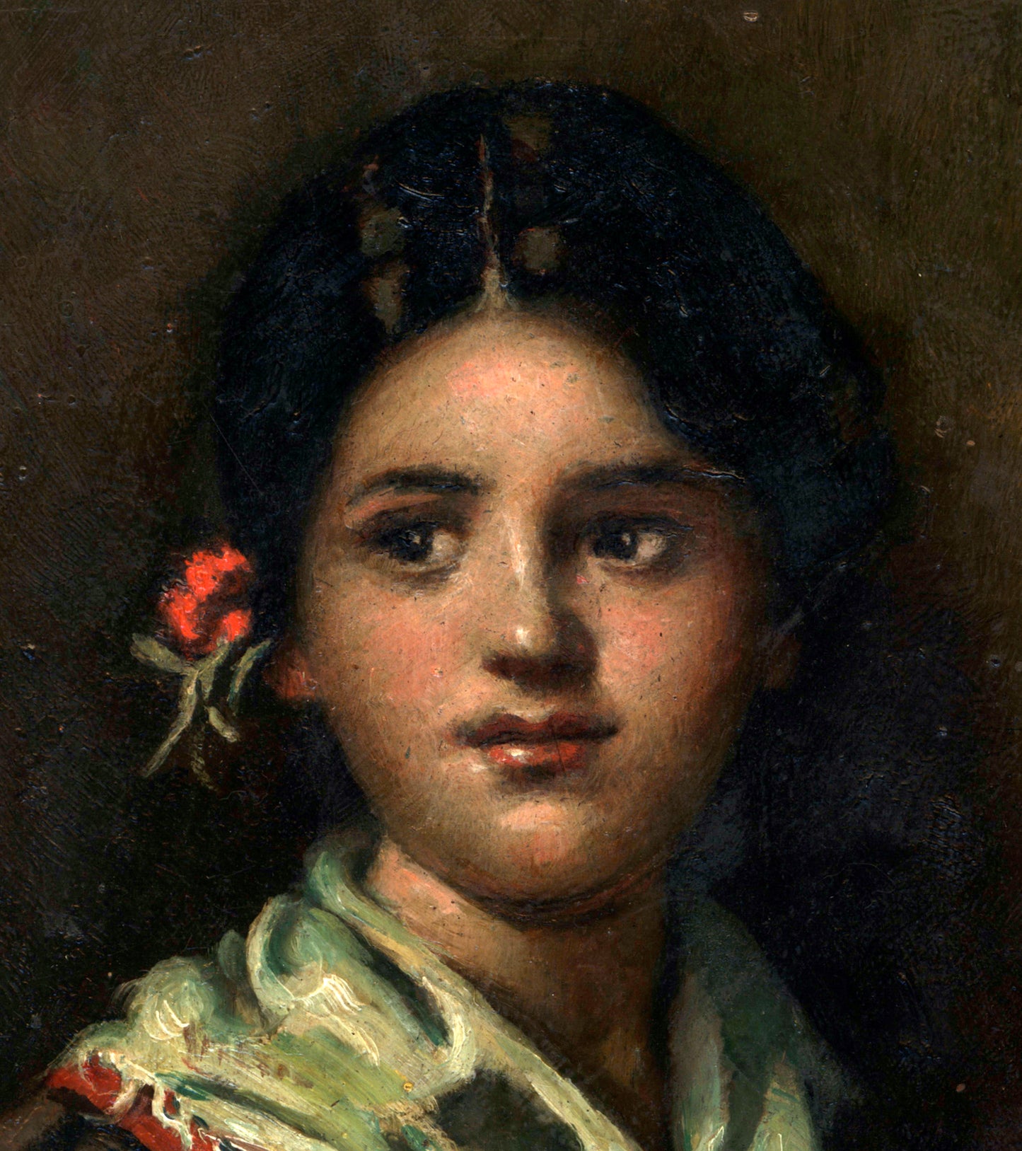 John W Perrin - Small Oil Painting On Copper - Portrait Of A Young Lady