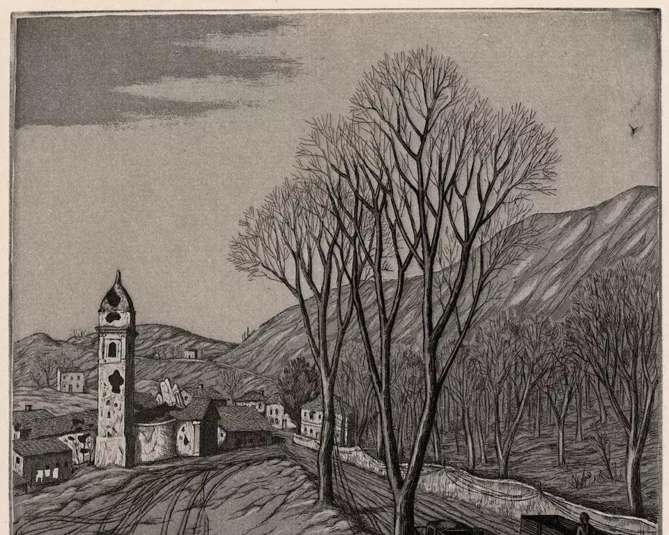 Rudolph Carl Von Ripper (1905-1960) Pencil Signed Etching World War 2 Scene 1946 - WW2