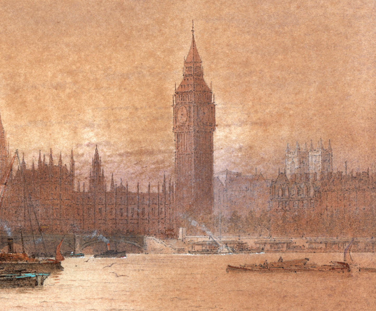 Frederick Edward Joseph Goff (1855-1931) Watercolour Painting - Westminster London - River Thames