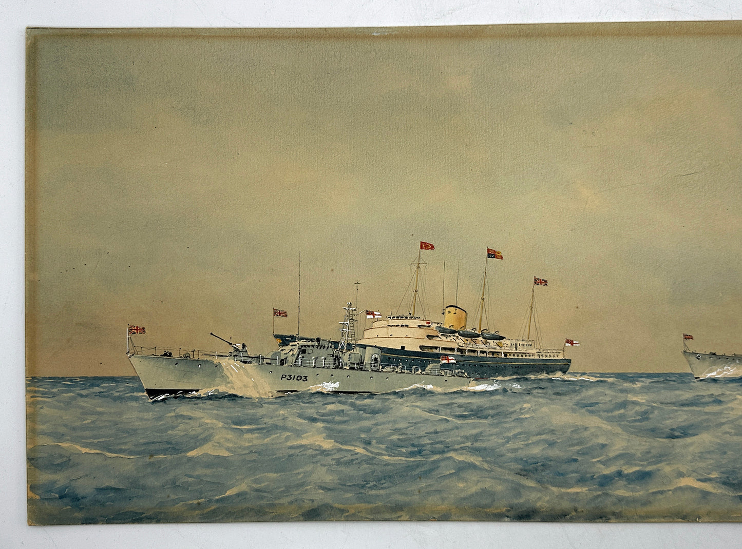 Eric Erskine Campbell Tufnell (1888-1978) Watercolour Painting - The Royal Yacht Britannia, HMS Axford, HMS Urania