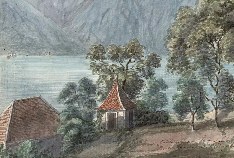 Elizabeth Campbell (1783-1861) Watercolour Painting - Chillon Castle From Saint-Gingolph Switzerland 1821