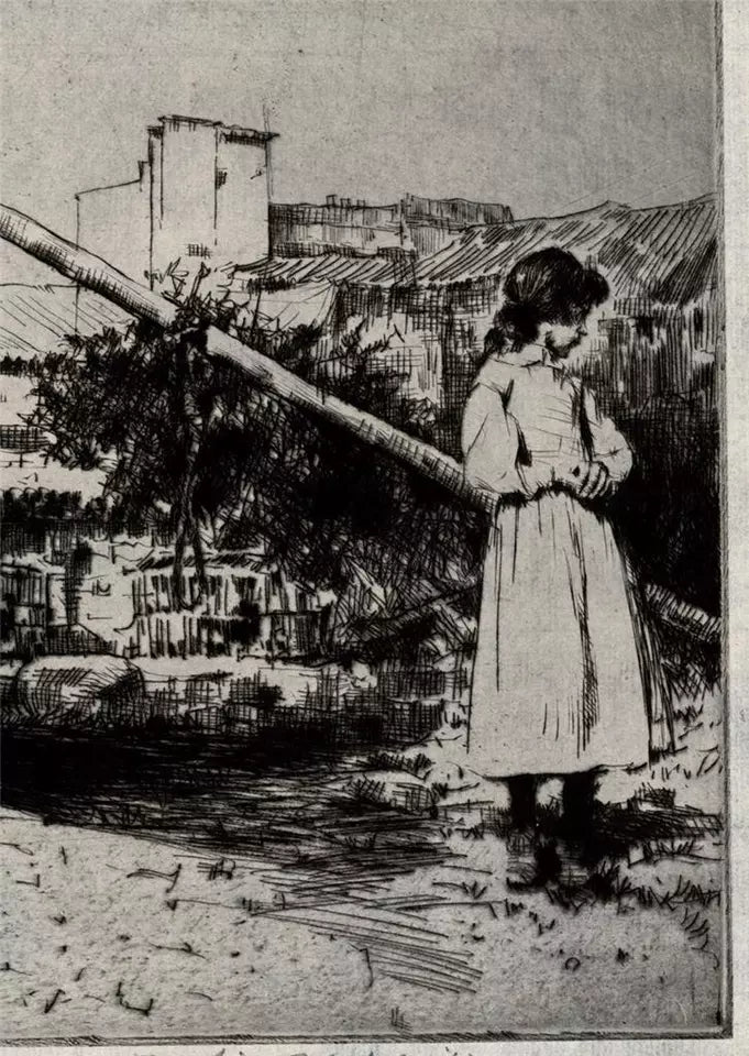 Mortimer Luddington Menpes - Pencil Signed Etching - Girl In Continental Landscape