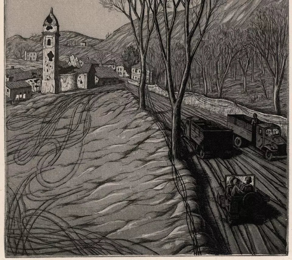 Rudolph Carl Von Ripper (1905-1960) Pencil Signed Etching World War 2 Scene 1946 - WW2