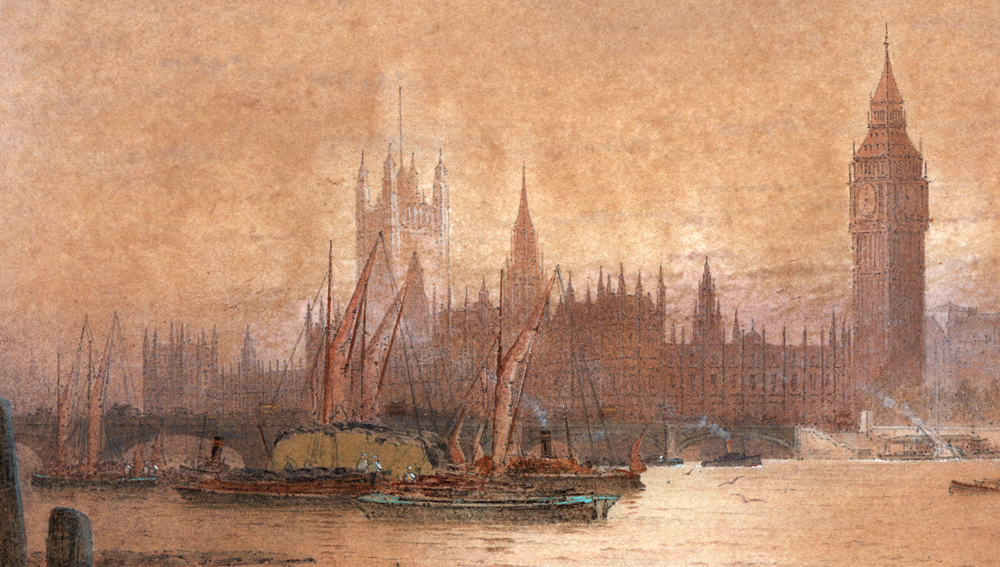 Frederick Edward Joseph Goff (1855-1931) Watercolour Painting - Westminster London - River Thames