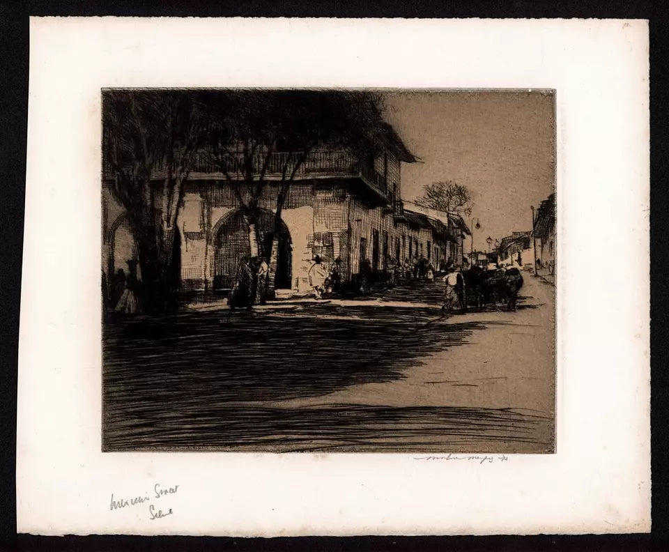 Mortimer Luddington Menpes - Signed Etching - Street Scene With Shade, Mexico