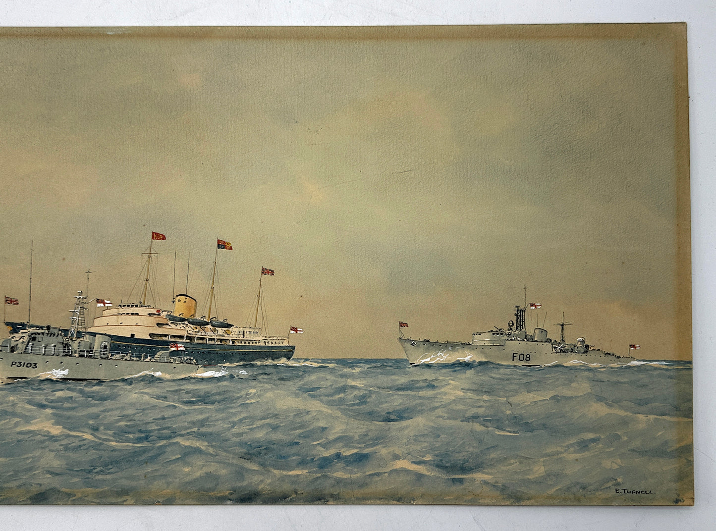 Eric Erskine Campbell Tufnell (1888-1978) Watercolour Painting - The Royal Yacht Britannia, HMS Axford, HMS Urania