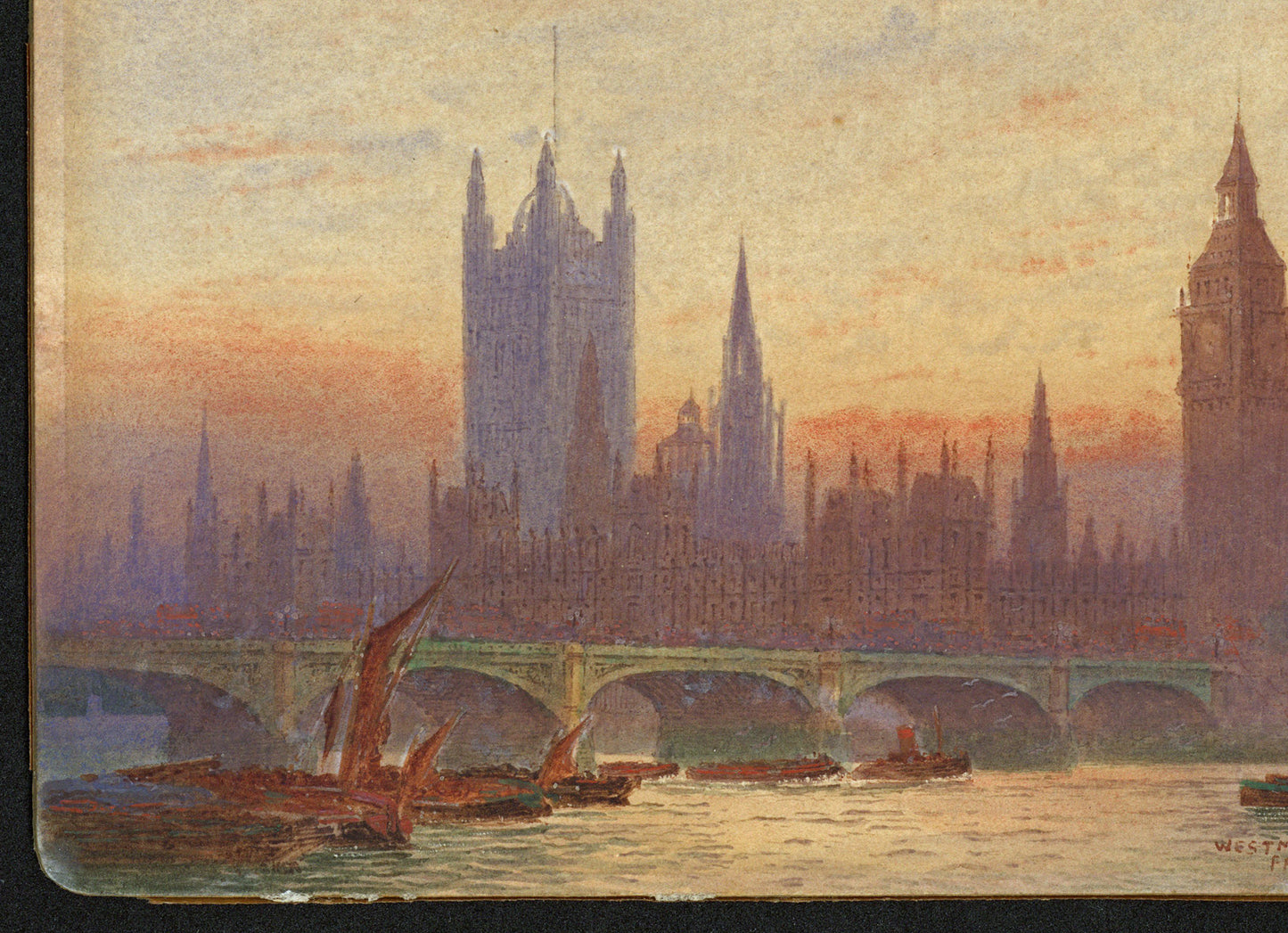 Frederick Edward Joseph Goff (1855-1931) Watercolour Painting - Westminster, London - River Thames
