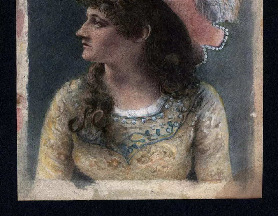 Portrait Of A Lady Wearing A Hat - Small Watercolour Painting - 19th Century