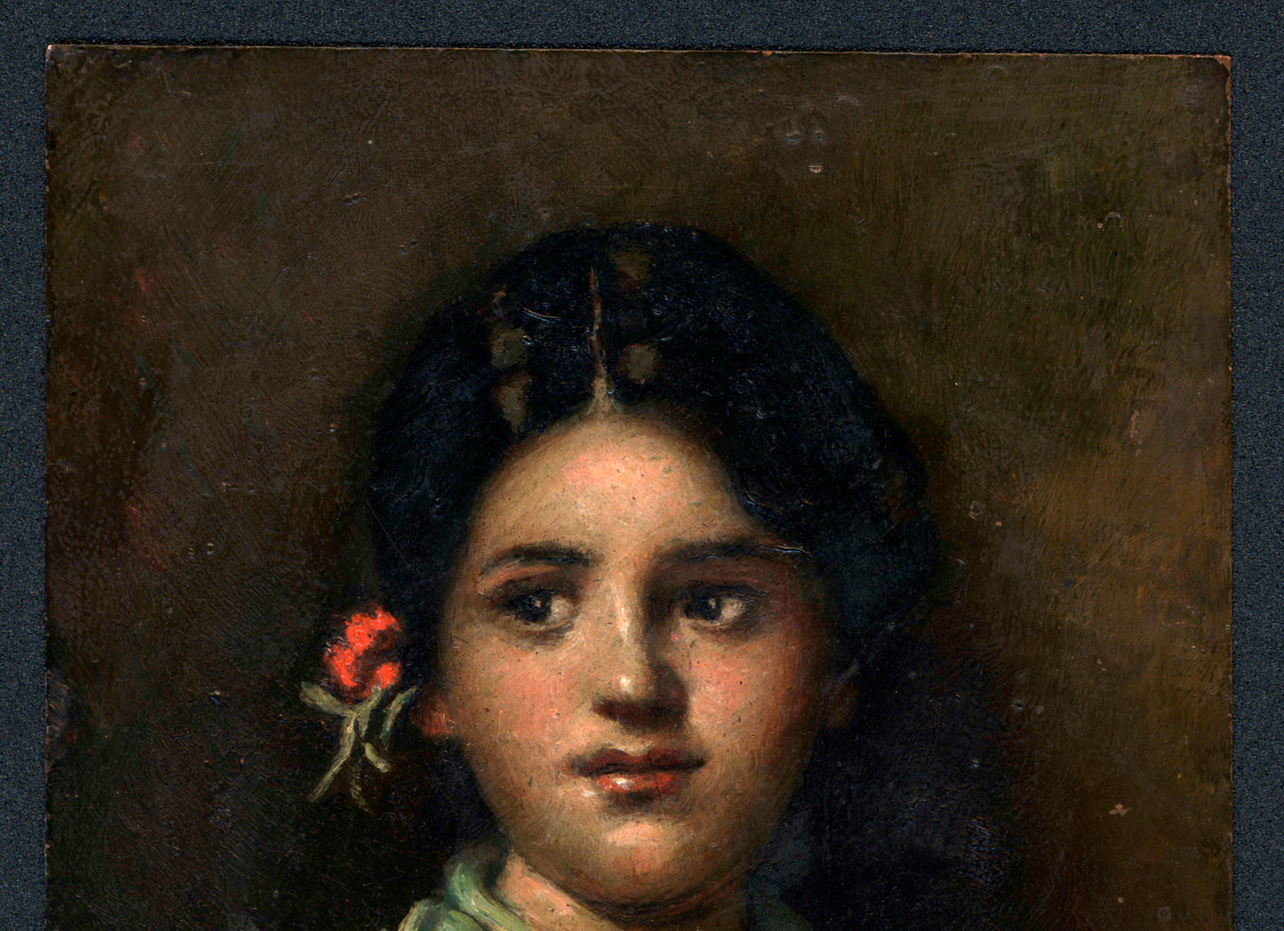 John W Perrin - Small Oil Painting On Copper - Portrait Of A Young Lady