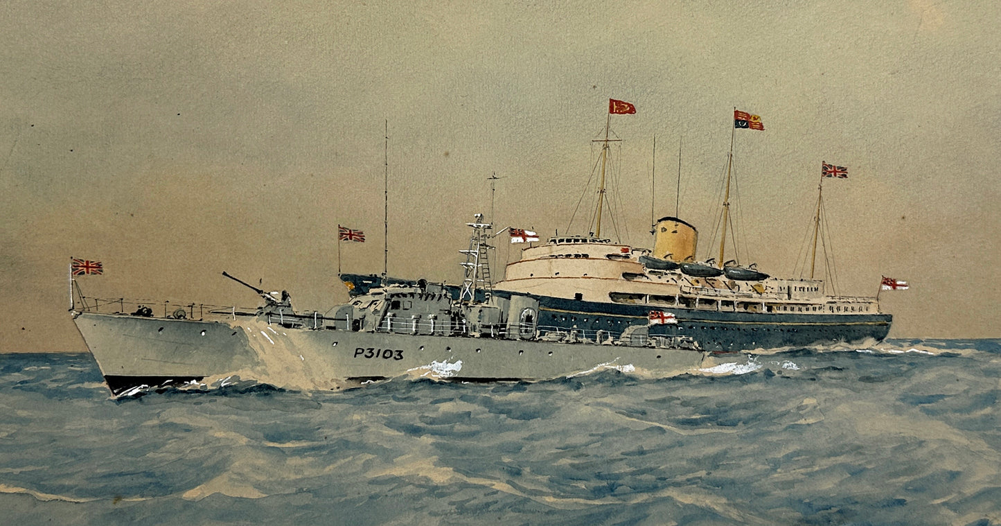 Eric Erskine Campbell Tufnell (1888-1978) Watercolour Painting - The Royal Yacht Britannia, HMS Axford, HMS Urania