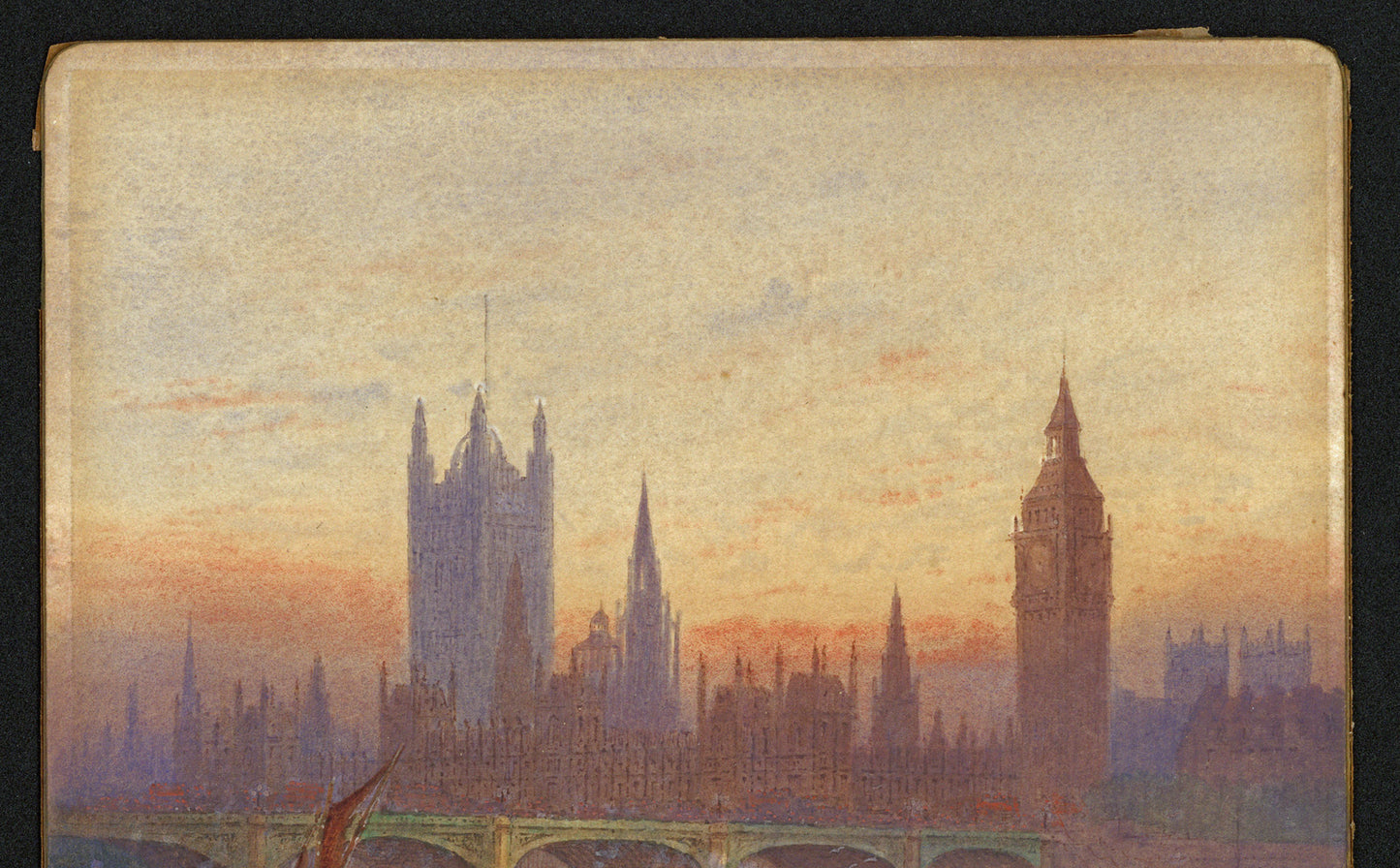 Frederick Edward Joseph Goff (1855-1931) Watercolour Painting - Westminster, London - River Thames