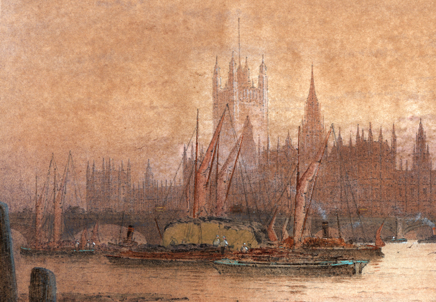 Frederick Edward Joseph Goff (1855-1931) Watercolour Painting - Westminster London - River Thames